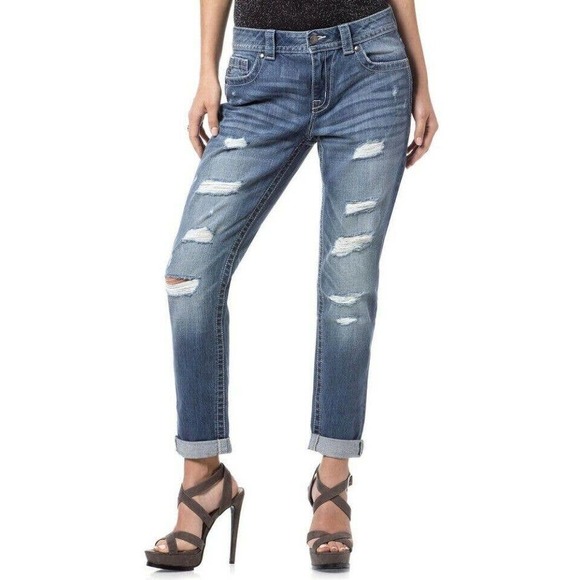 Miss Me Denim - Miss Me Boyfriend Medium Wash Distressed Ankle Denim Jeans Women's Size 27